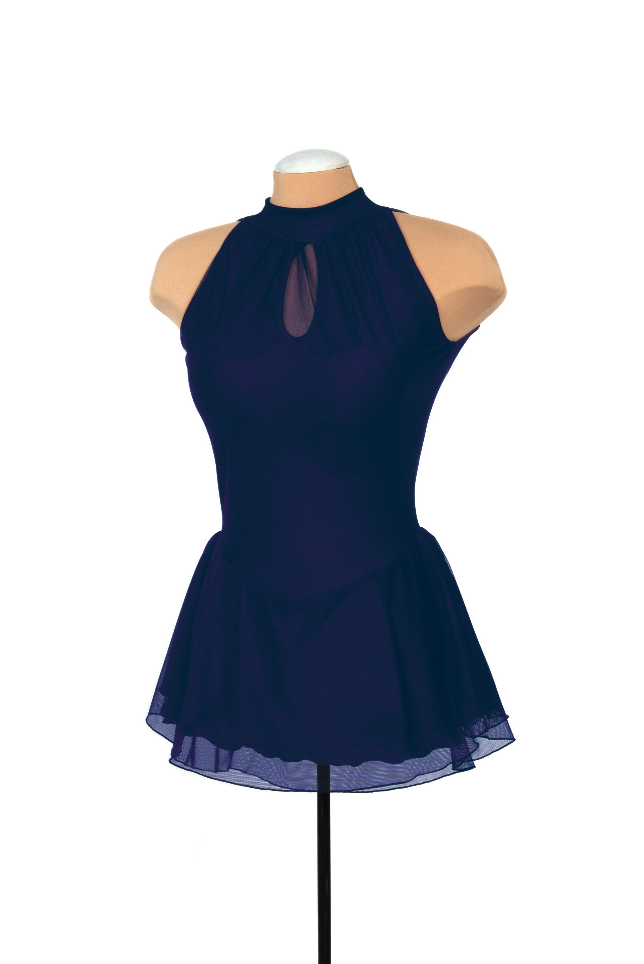 Navy figure skate dress on mannequin front view