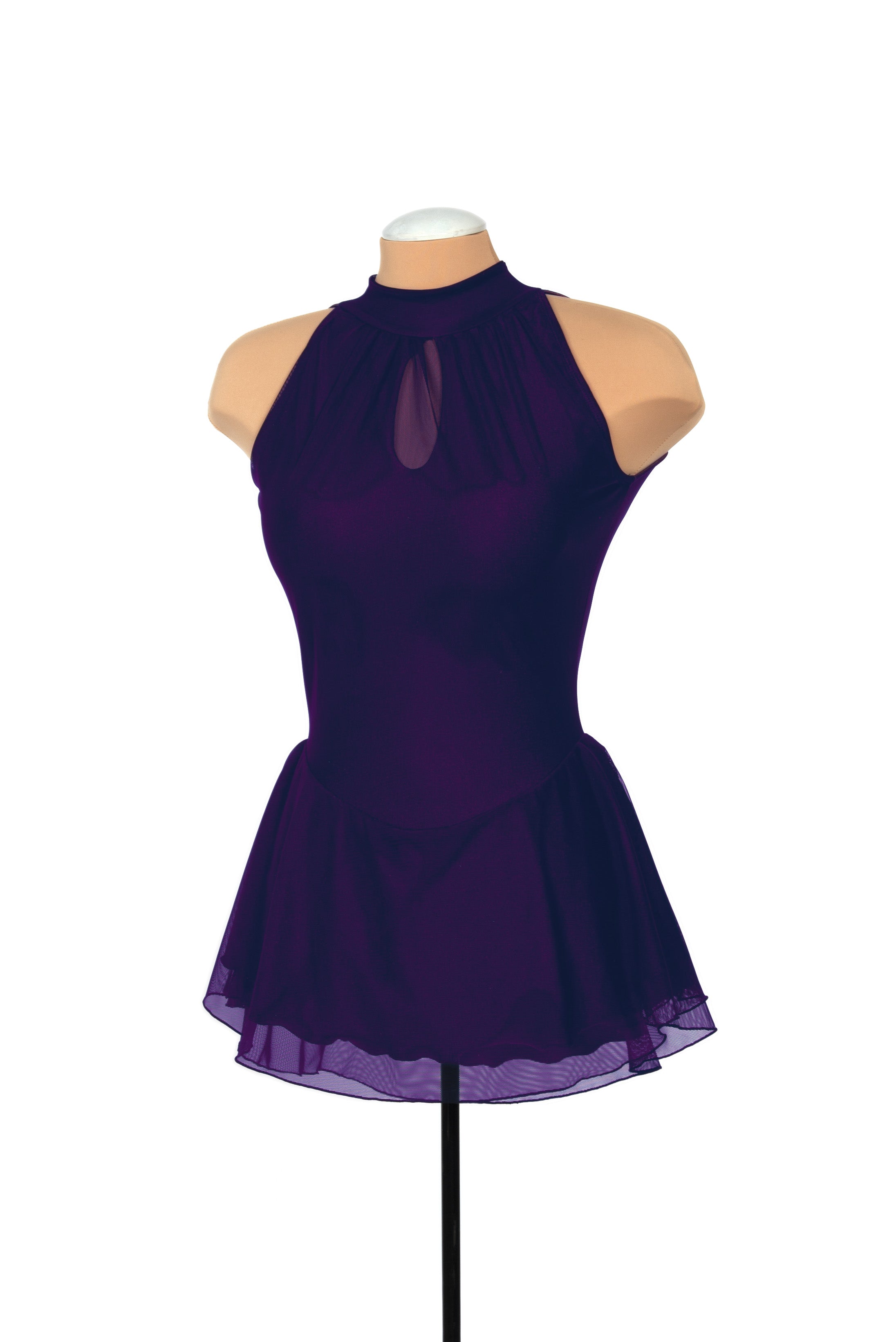 Purple mesh keyhole figure skate dress front detail