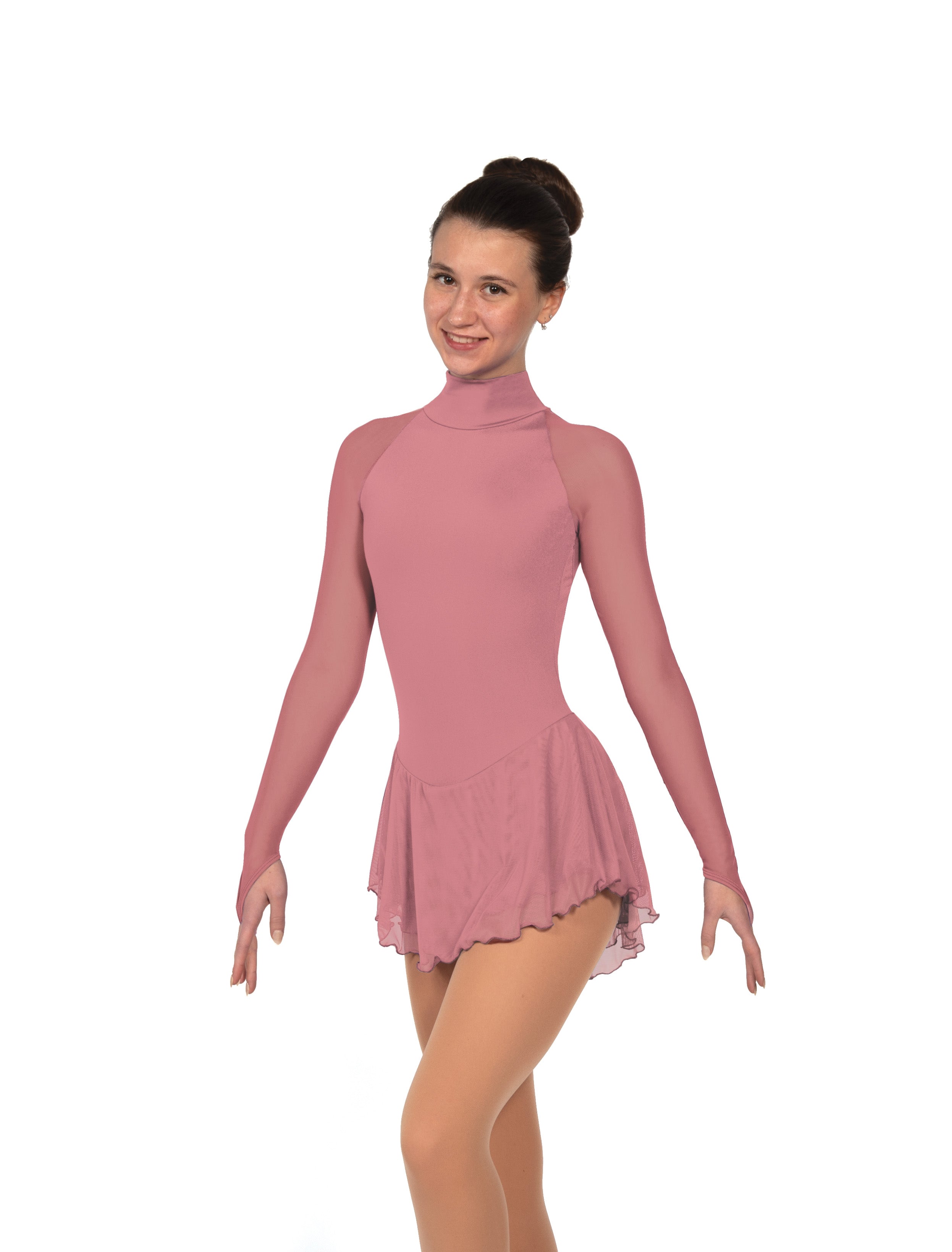 Front view of Tea Rose figure skate dress with high neck