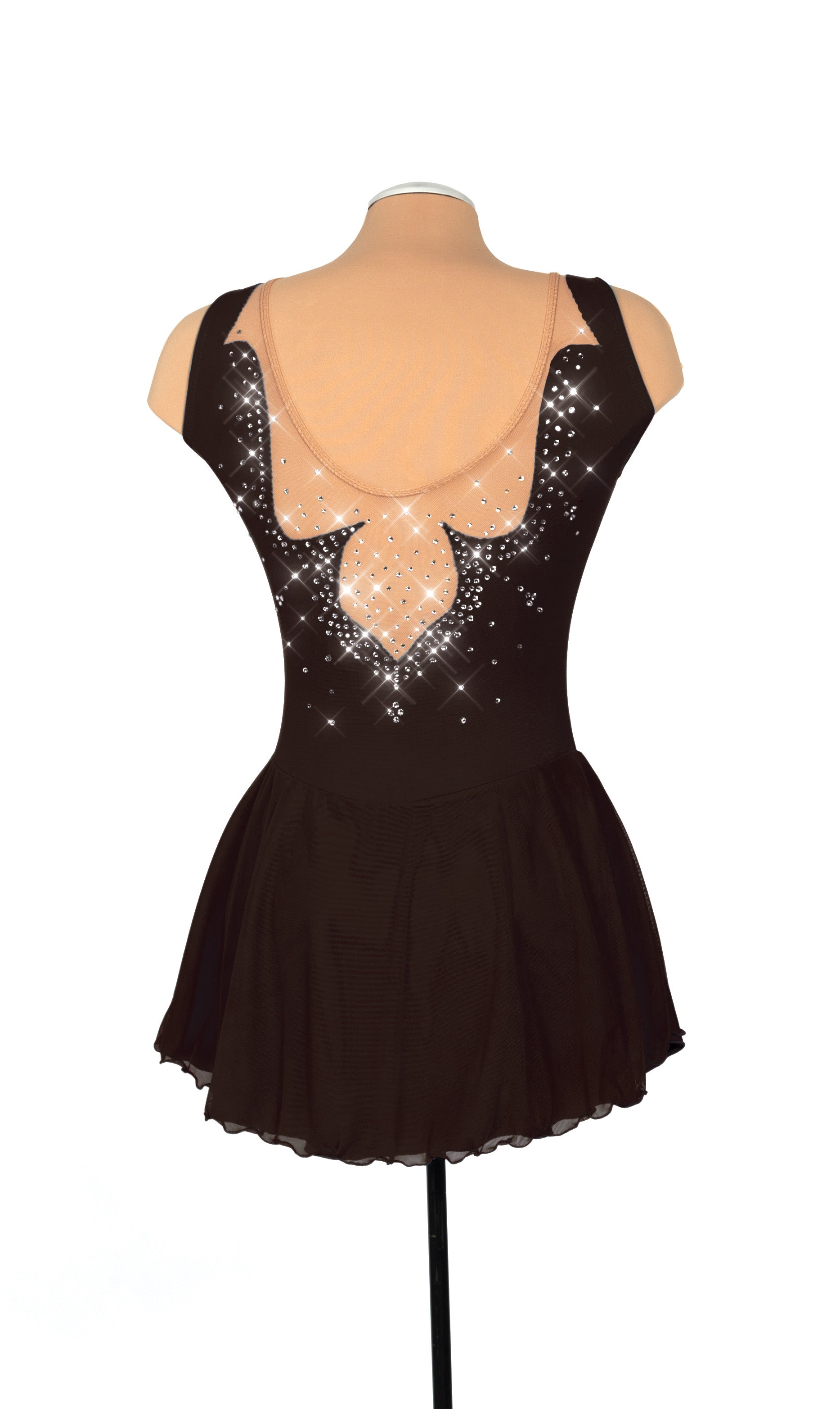 Back view of black skate dress with sparkling cutwork