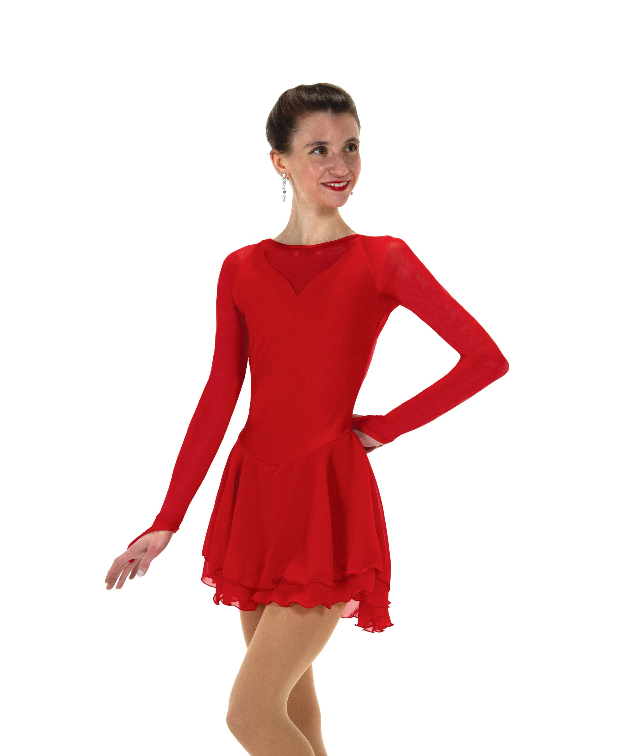 Red figure skate dress with plain front design