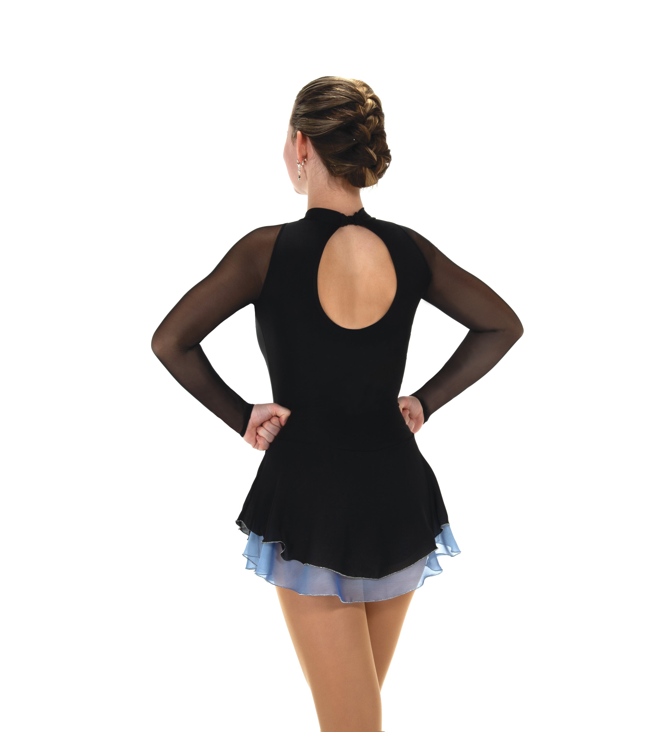 Robe de patinage artistique bleue à jupe accentuée F24022-BL