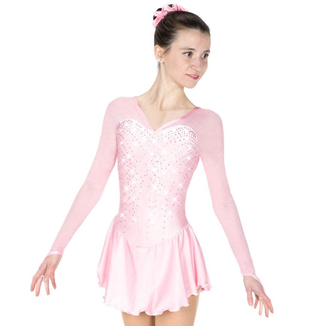 F25003-PP Locket Back Figure Skate Dress Pearl Pink
