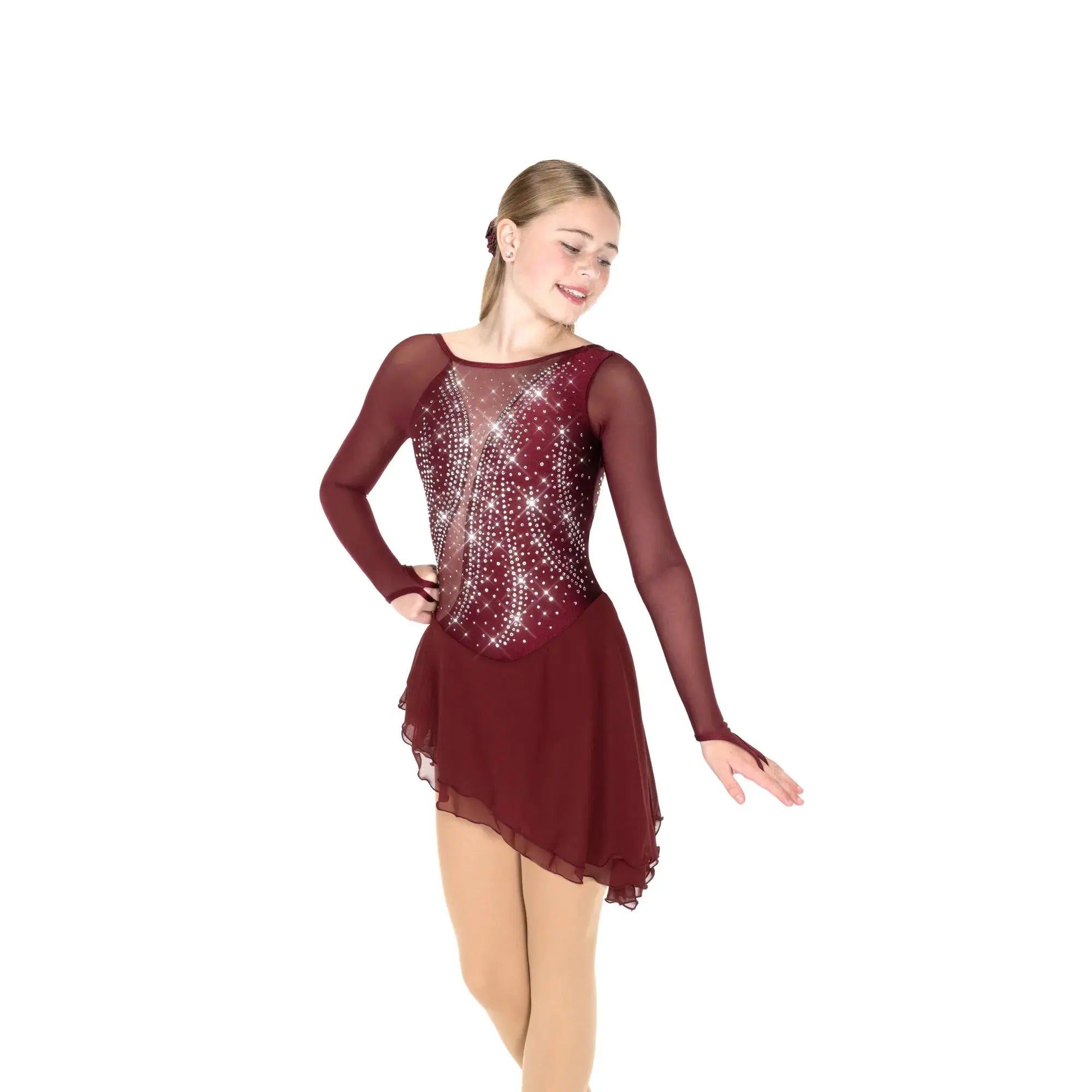 F25018-W Solitaire Swoosh Figure Skate Dress Wine