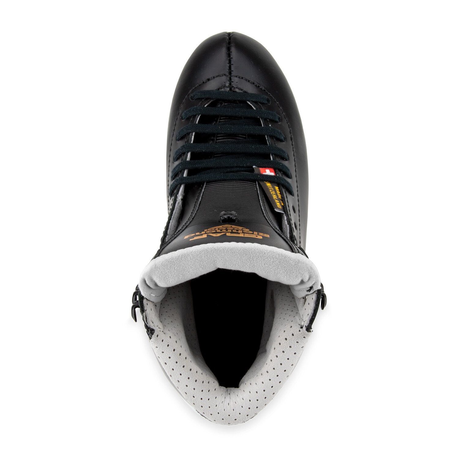 Top view of black Graf Richmond Special figure skate boot