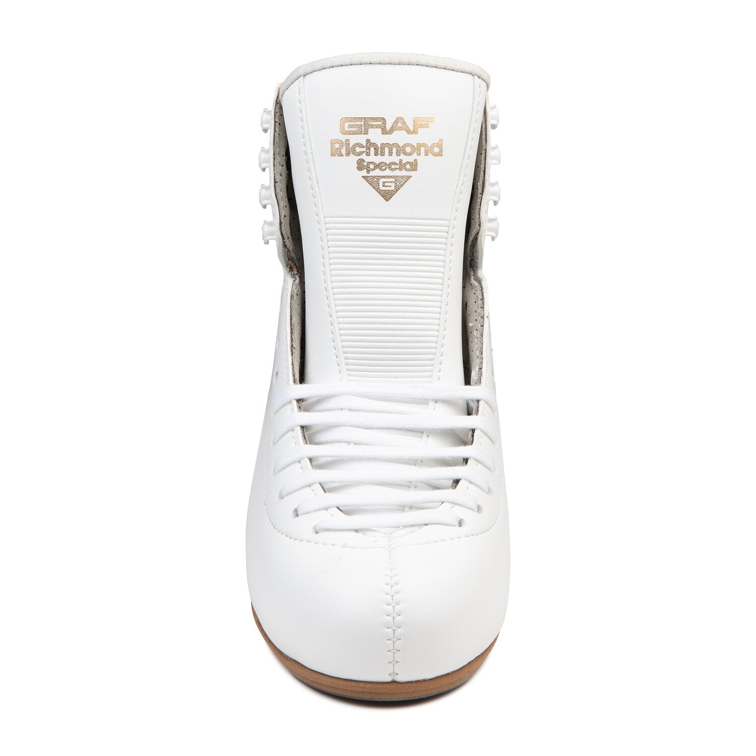 Front view of white Graf Richmond Special figure skate boot