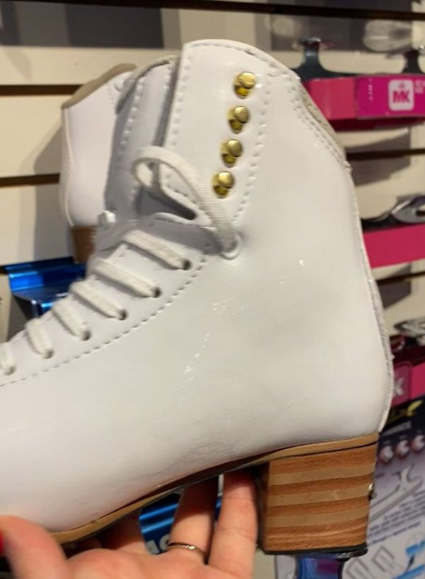Pierre K-TAPE Clear Boot Panel on white figure skate showing side panel protection and seamless fit for skate care and durability.