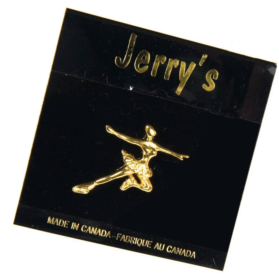 JR1208 Gold Skater Pin | Elegant Skater Jewelry featuring a gold-tone figure skater in motion, ideal for ice skating enthusiasts and collectors.