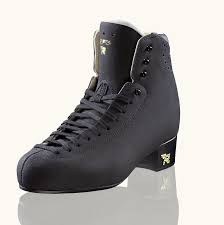 Risport RF3 Pro figure skate boot in black leather with gold logo and durable heel, designed for advanced male and female skaters.