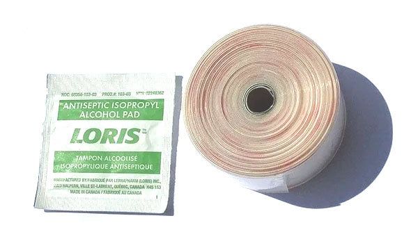 Pierre K-TAPE Roll kinesiology tape roll with Loris antiseptic alcohol pad for ice skate care and athletic muscle support. Ideal for recovery use.