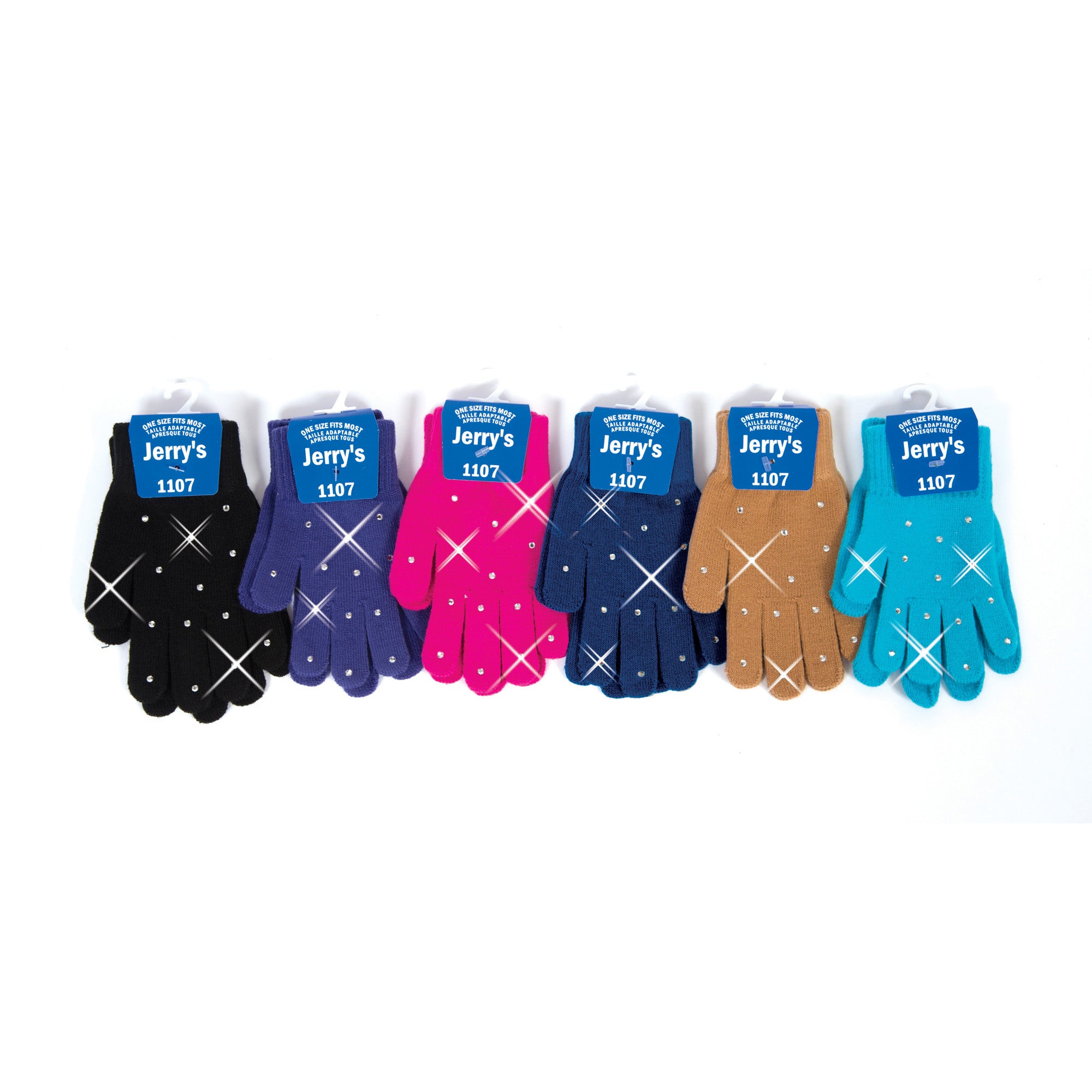 JR1107 Crystal Mini Gloves - Sparkle Gloves in six vibrant colors with crystal embellishments, ideal for figure skating and made in Canada.
