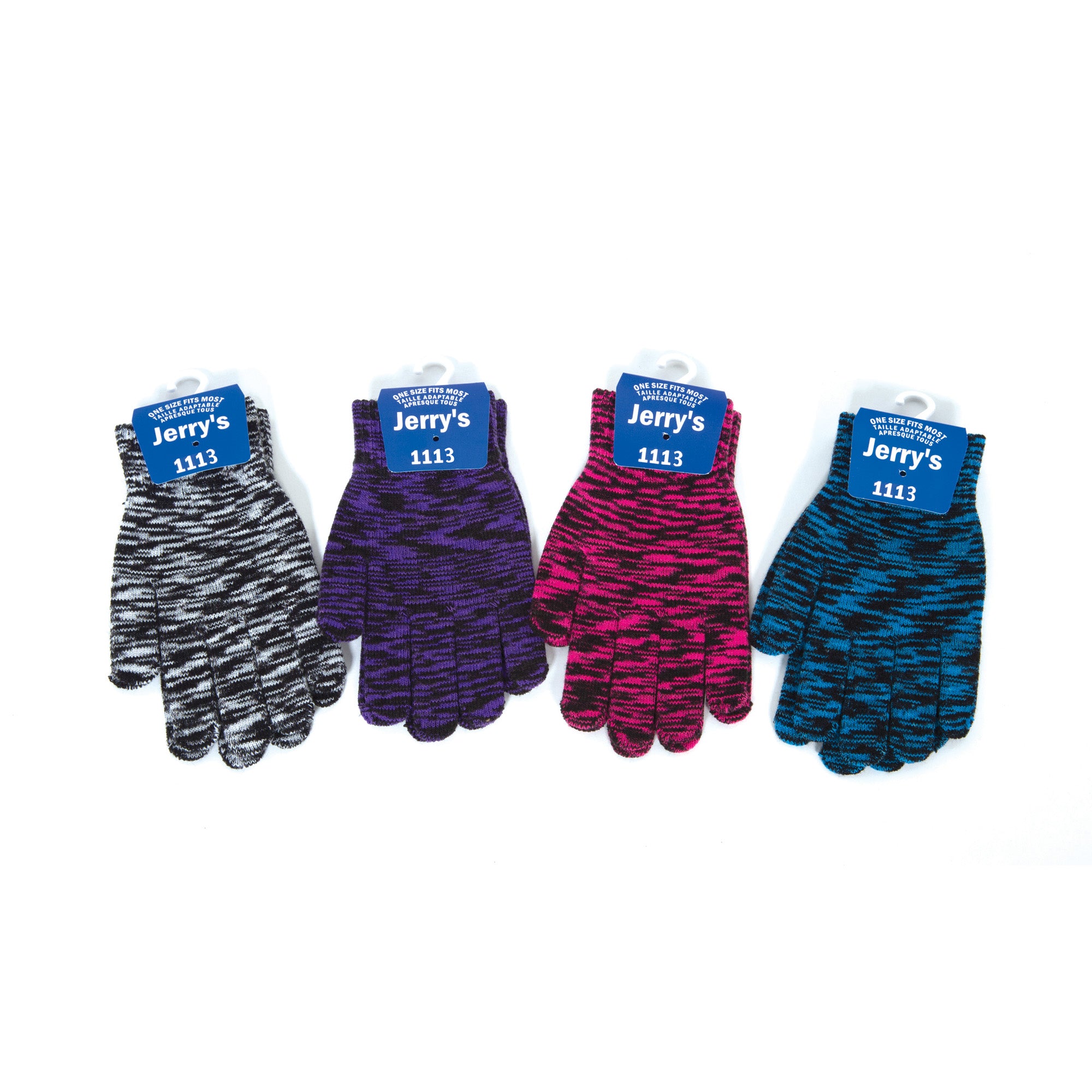 JR1113 Marled Mini Gloves in White/Black, Purple/Black, Pink/Black, and Blue/Black colors. Ideal ice skate gloves for warmth and style.