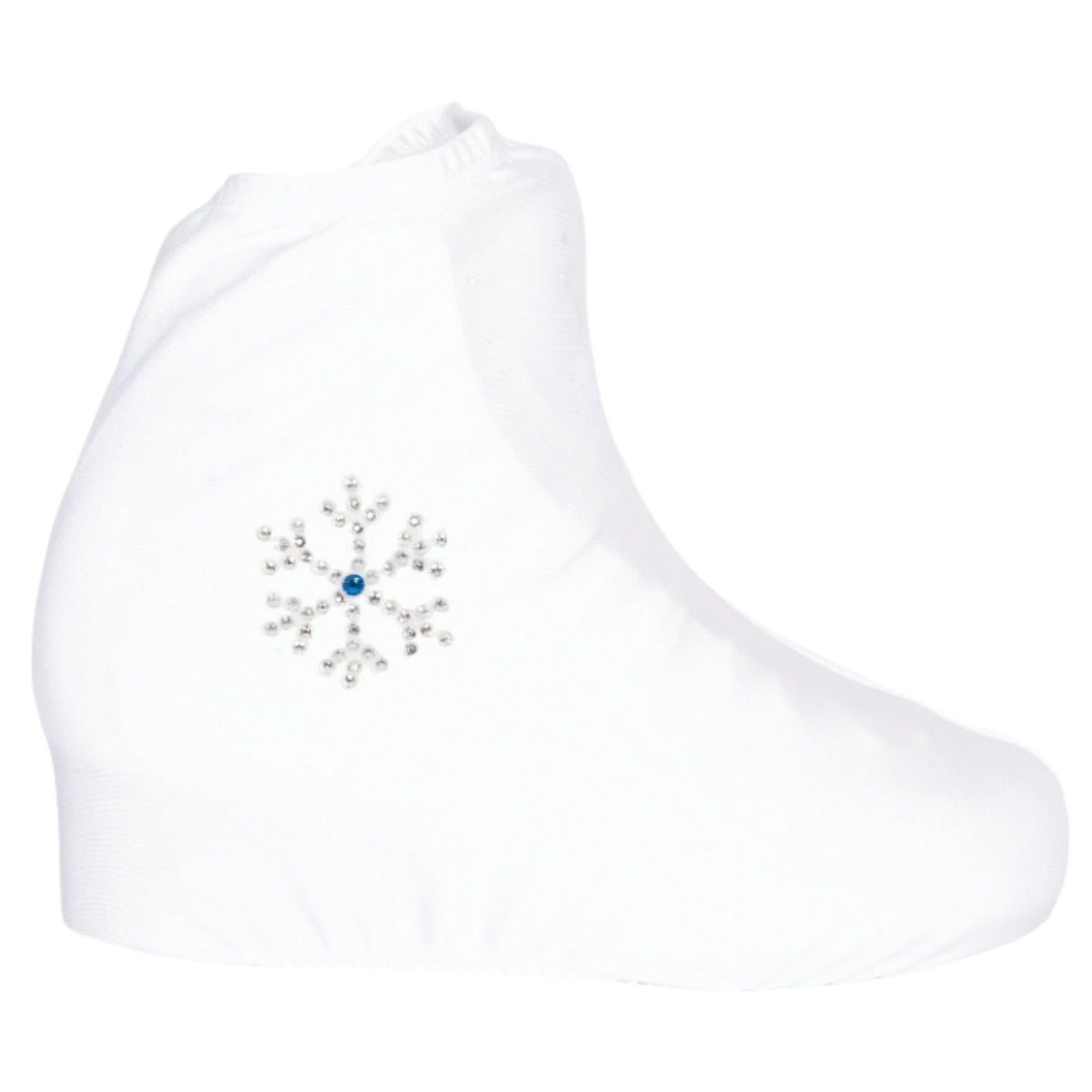 JR1226S White Snowflake Bootcovers with rhinestone snowflake design, ideal ice skating accessory for protecting skate blades in style.