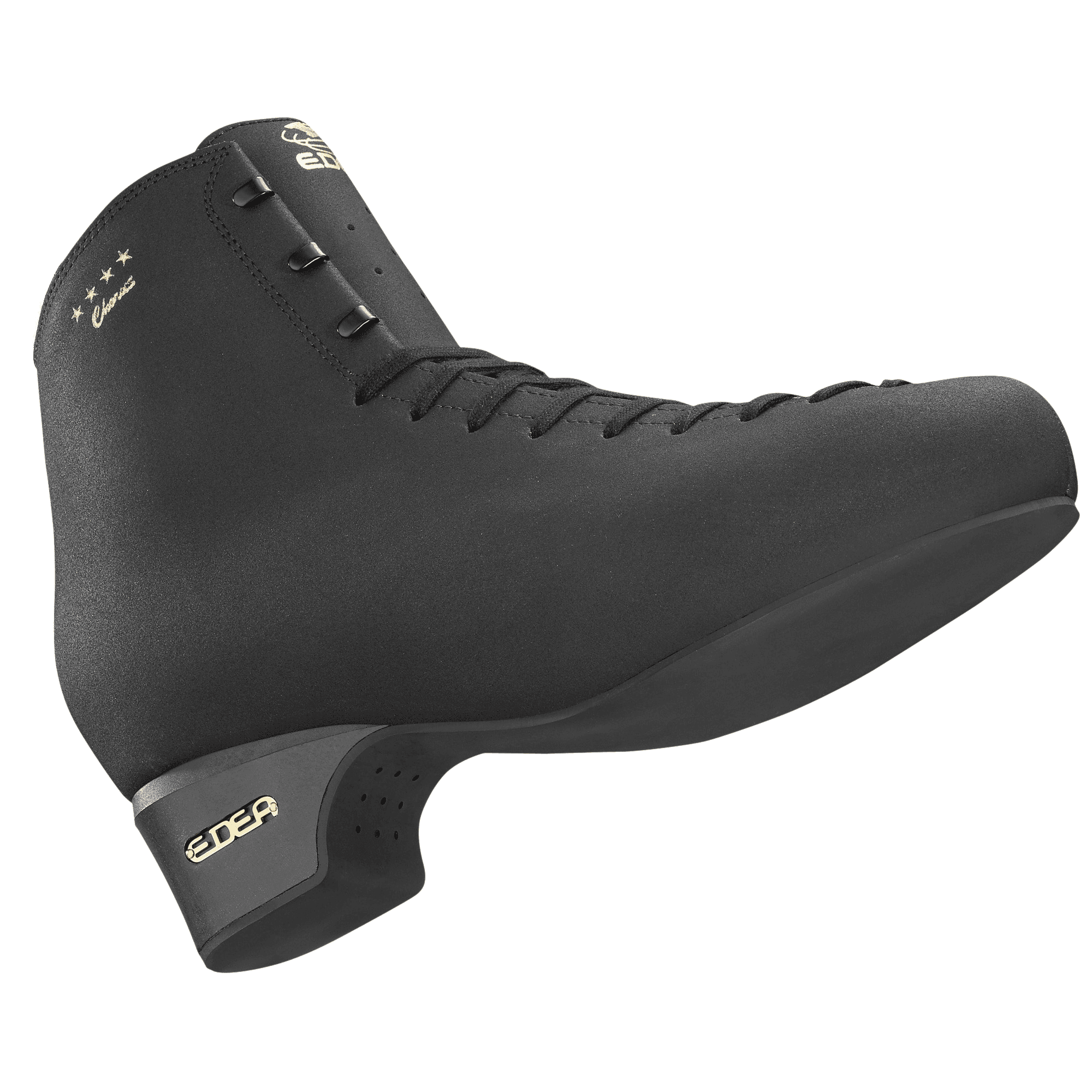 Black Edea Chorus figure skate boot with sleek matte finish, designed for advanced figure skating performance.