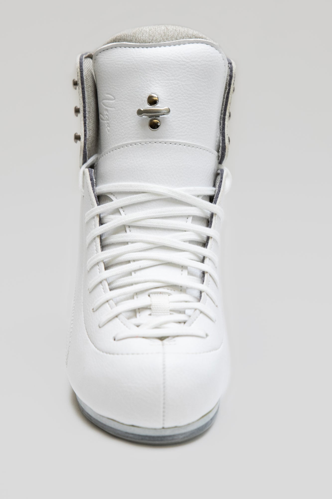 Front view of Riedell Vega womens figure skate boot with full lacing system and padded tongue for secure fit and comfort.