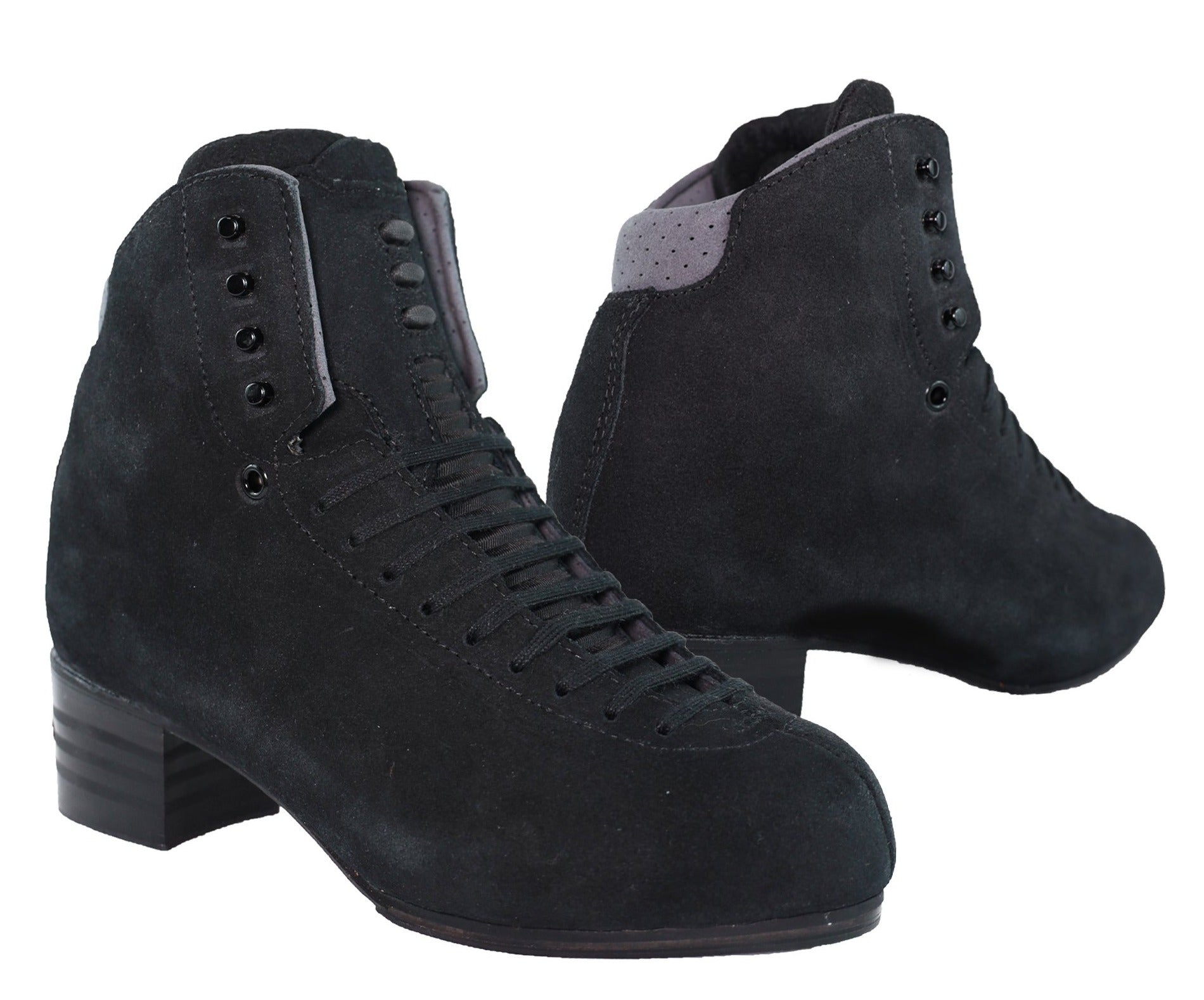 Jackson Supreme mens suede skate boots in low cut black design, ideal for advanced figure skating performance and ankle flexibility.
