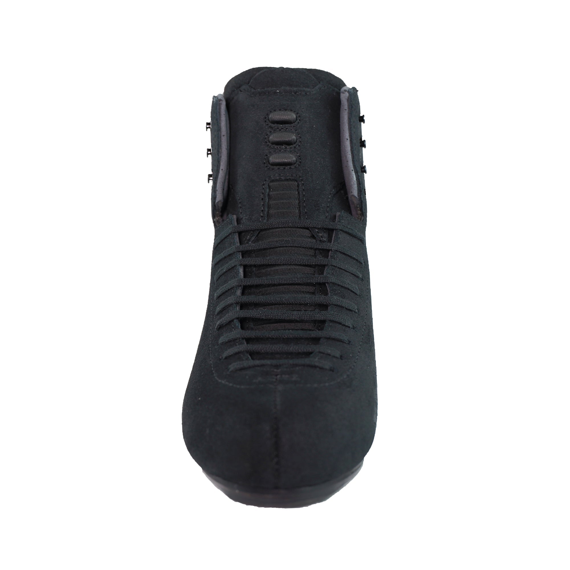 Front view of Jackson Supreme mens suede skate boots showing reinforced tongue and snug lace-up closure for secure figure skating fit.