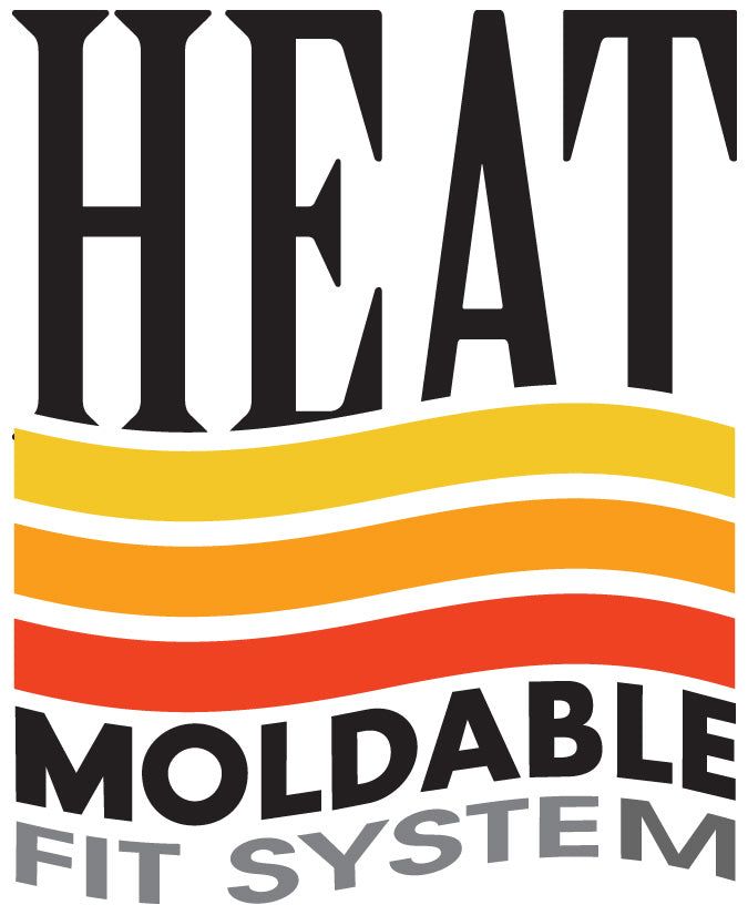 Heat Moldable Fit System logo with layered heat waves, representing advanced customization in professional figure skate fitting services.