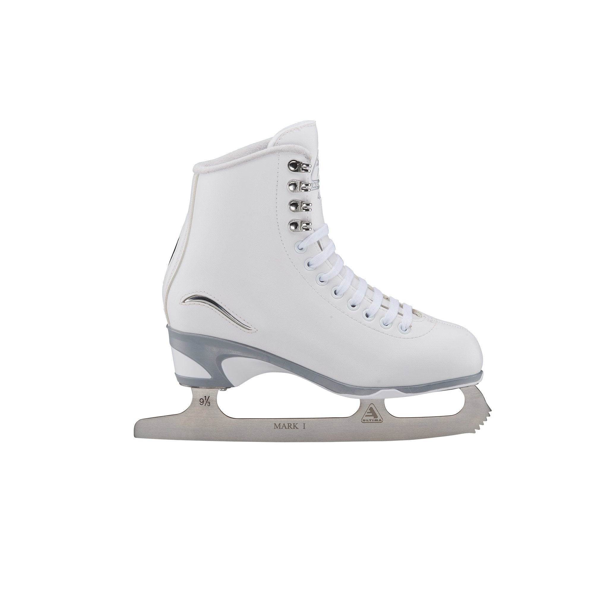 Right side view of Jackson Finesse Deluxe 450 Women Ice Skates with padded ankle support and Mark I blade for beginner to intermediate skaters.
