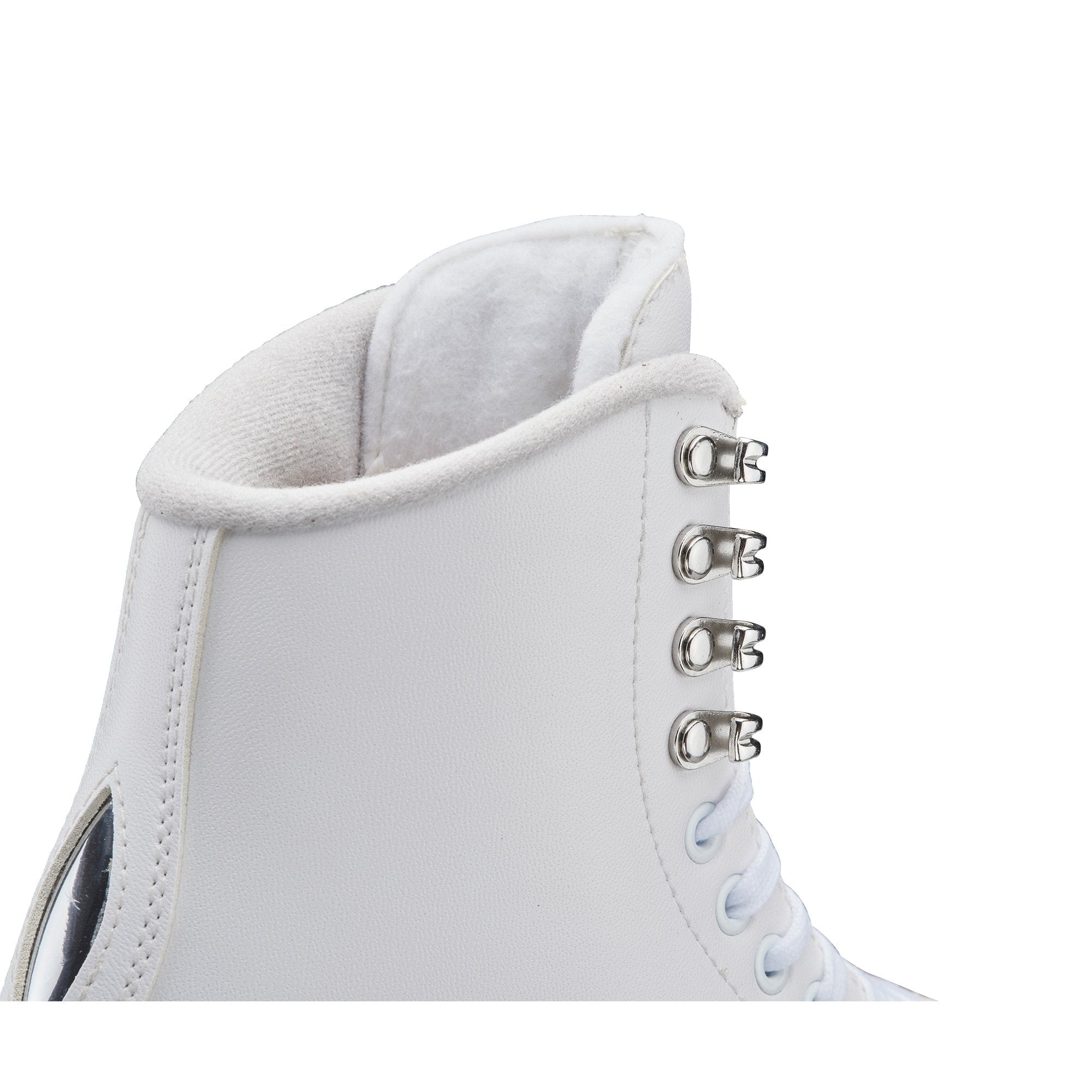 Close-up of Jackson Finesse Deluxe 450 Women Ice Skates showing padded collar and secure lace hooks for added ankle support and comfort.