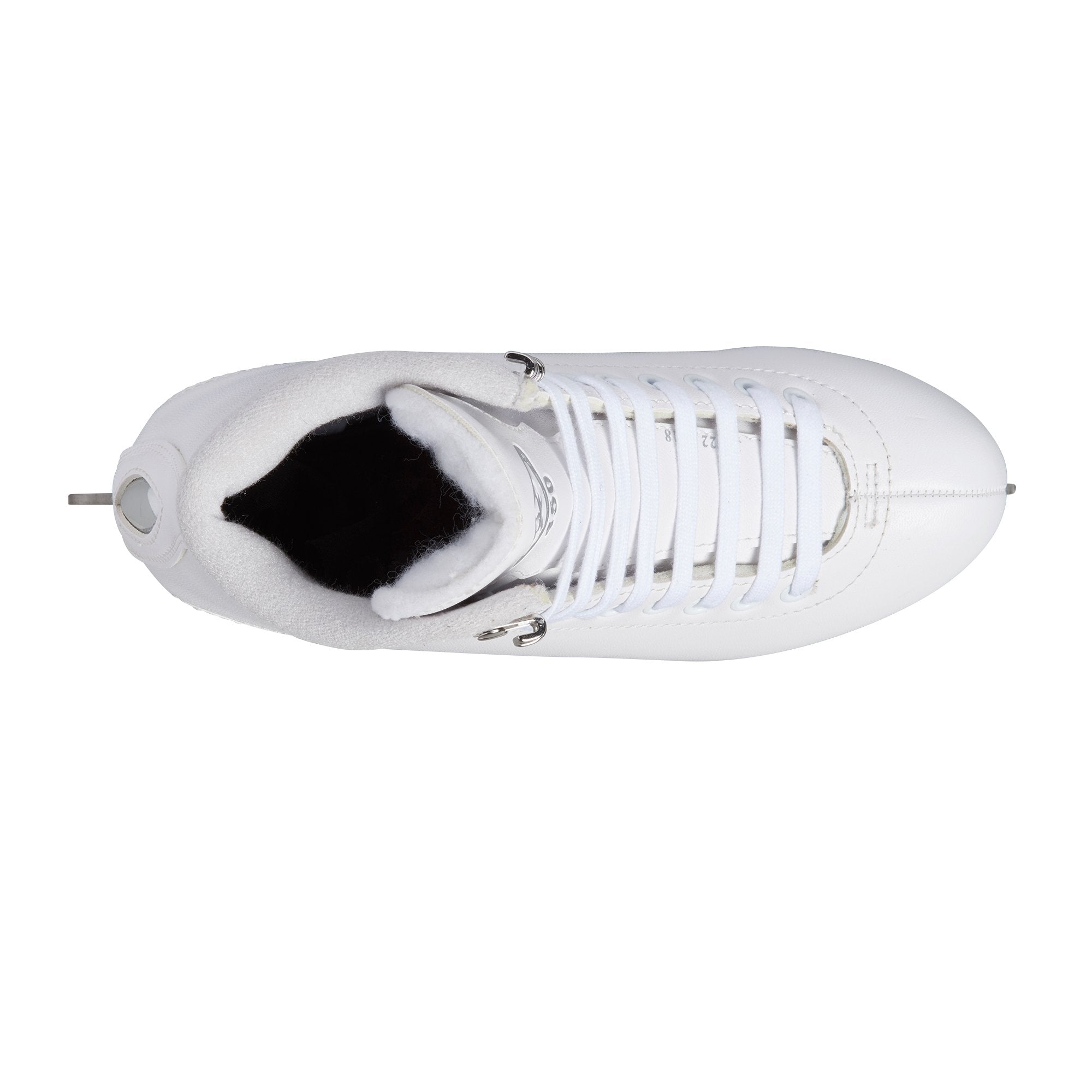 Top view of Jackson Finesse Deluxe 450 Women Ice Skates showing plush inner lining and snug lace-up design for a secure fit.