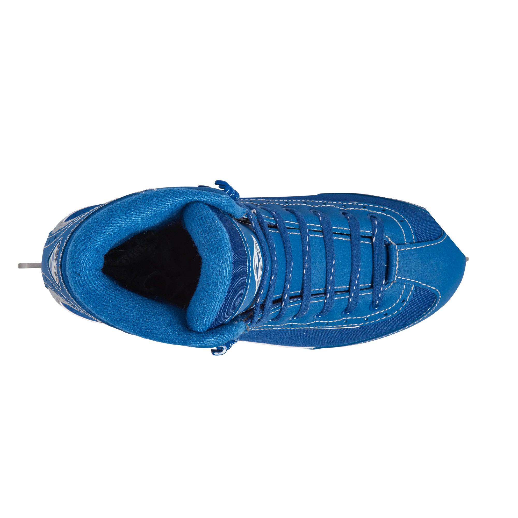 Top view of blue Jackson Softec Vista 3201 Girls Ice Skates, showing cushioned lining and lace-up design for comfort.