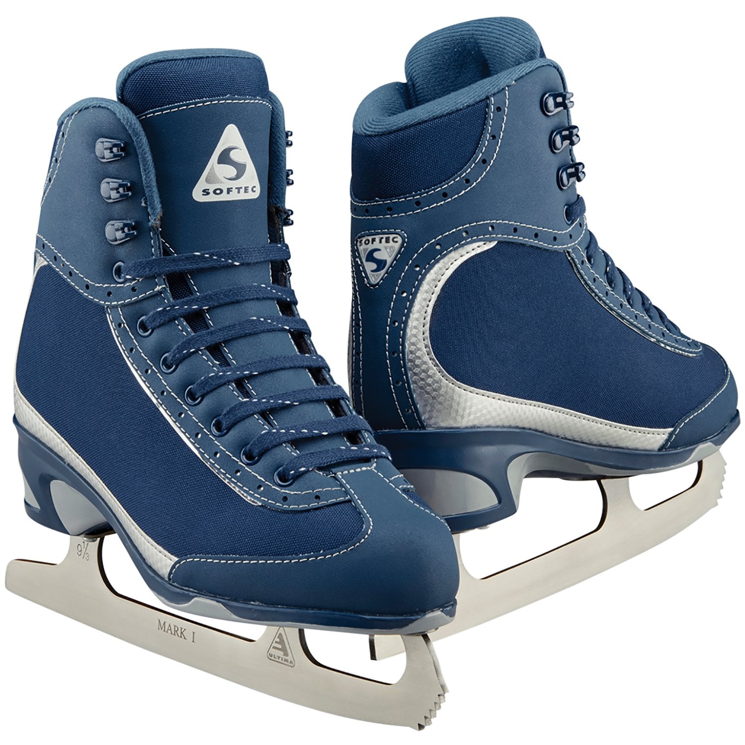 Blue Jackson Softec Vista 3201 Girls Ice Skates with silver trim, built for lightweight comfort and modern style on the ice.