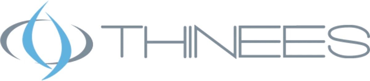 Thinees logo featuring a sleek blue and gray design, representing the brand's ultra-thin skating sock collection for performance wear.