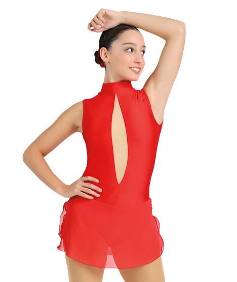 Red sleeveless figure skate dress with keyhole front