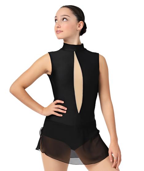 Black sleeveless figure skate dress with keyhole front