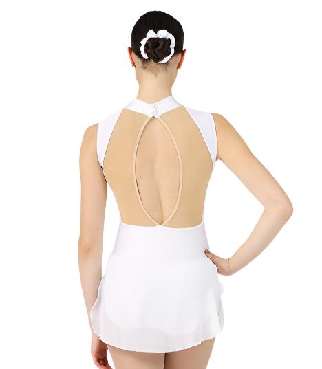 White sleeveless figure skate dress with open back