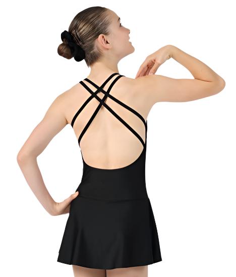 Black sleeveless figure skate dress with crisscross back