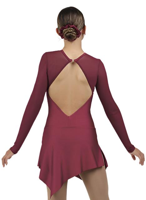 Burgundy figure skate dress with open back design