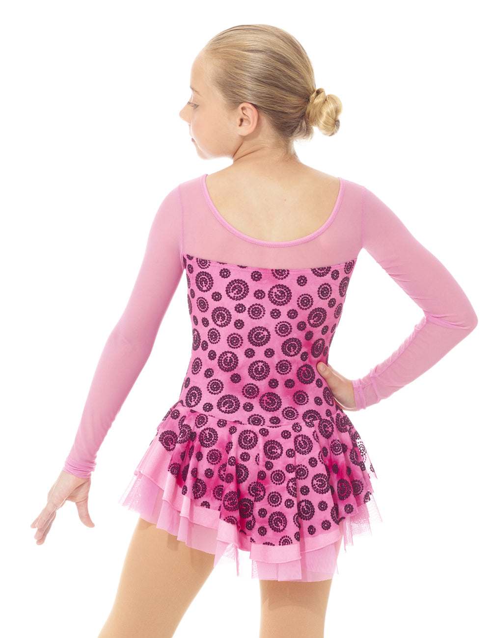 Back view of pink sparkly figure skate dress