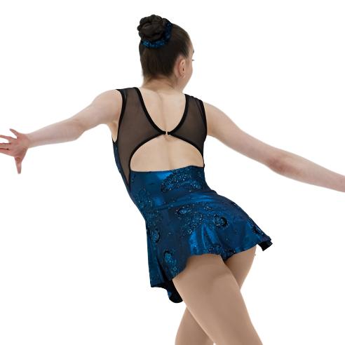 Blue glitter figure skate dress back view