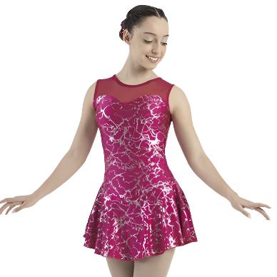 Front view of glittery pink figure skate dress