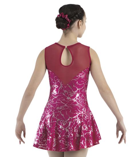 Back view of glittery pink figure skate dress