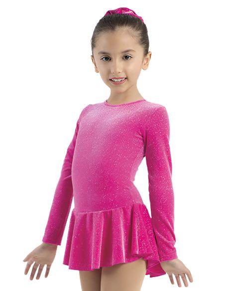 Pink glitter figure skate dress with long sleeves