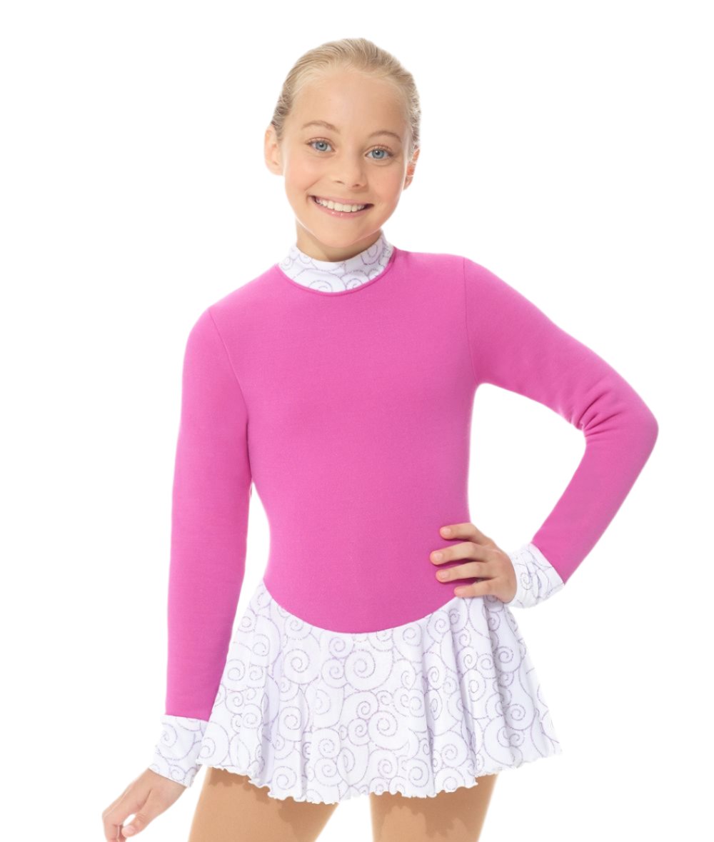 Pink Mondor Polartec figure skate dress with white patterned skirt