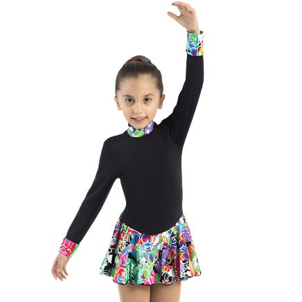 Black Polartec long sleeve figure skate dress with vibrant skirt