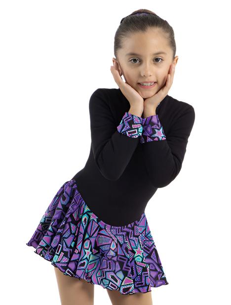 Black Polartec skate dress with purple geometric skirt