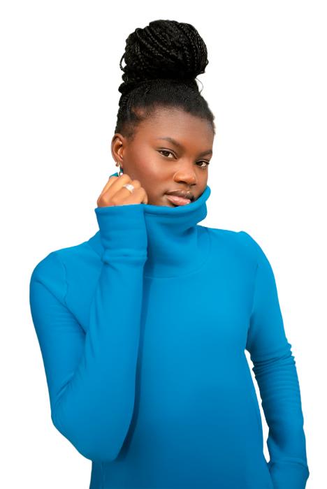 Teal Mondor sweater with high collar detail