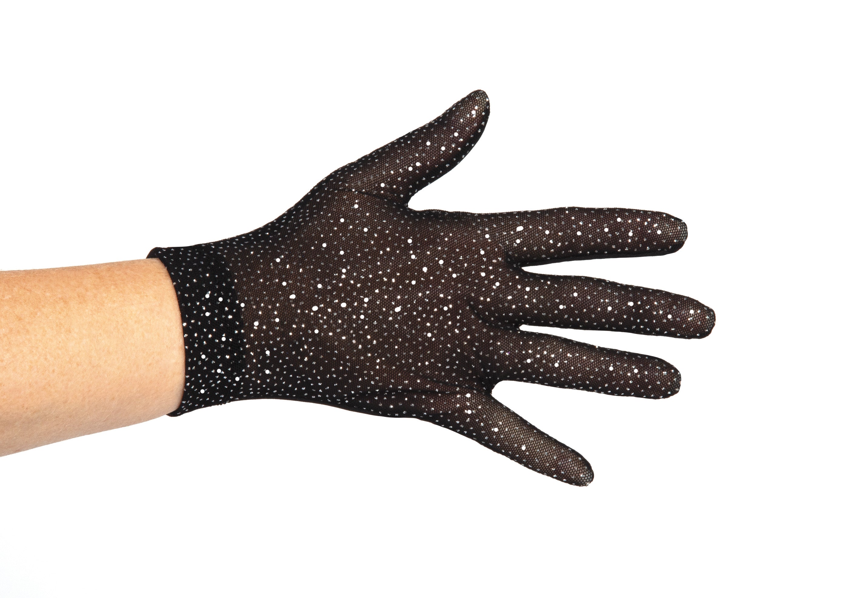 Black glitter mesh competition glove for ice skating