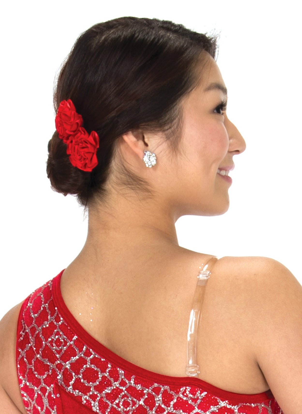 Woman wearing JR1400 Icy Clear Straps with red dress