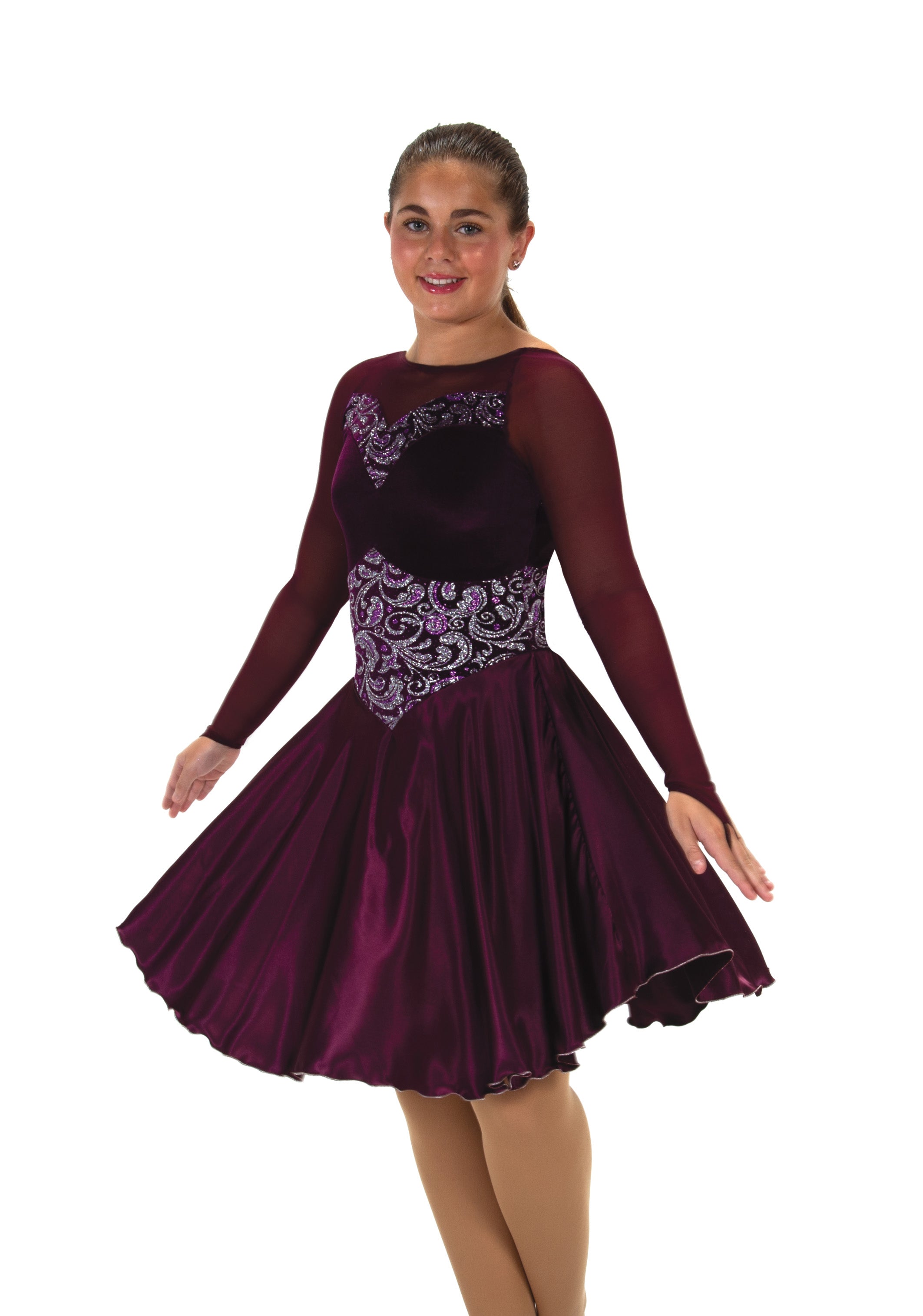 JR196 Satin Swizzle Dance Figure Skate Dress