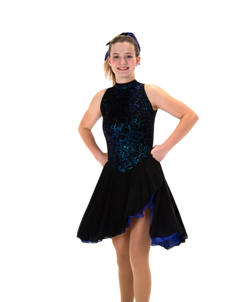 JR206 The Blues on Black Dance Figure Skate Dress