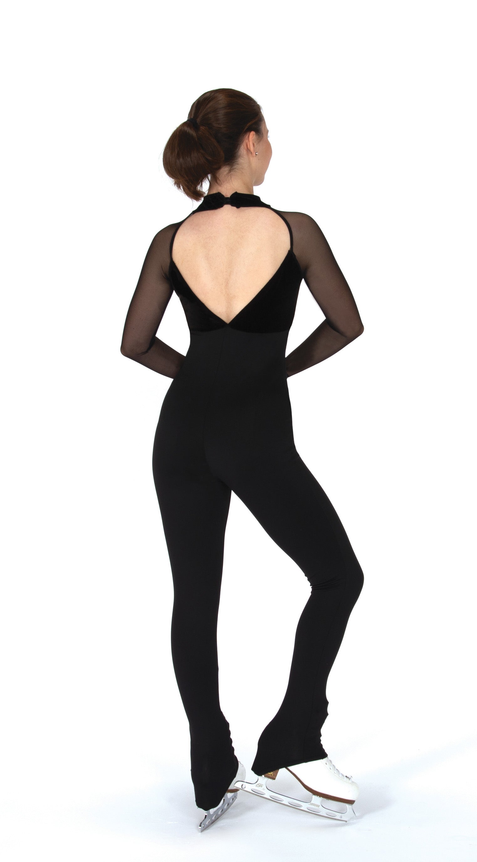 Back view of JR292 black catsuit with heart-shaped keyhole