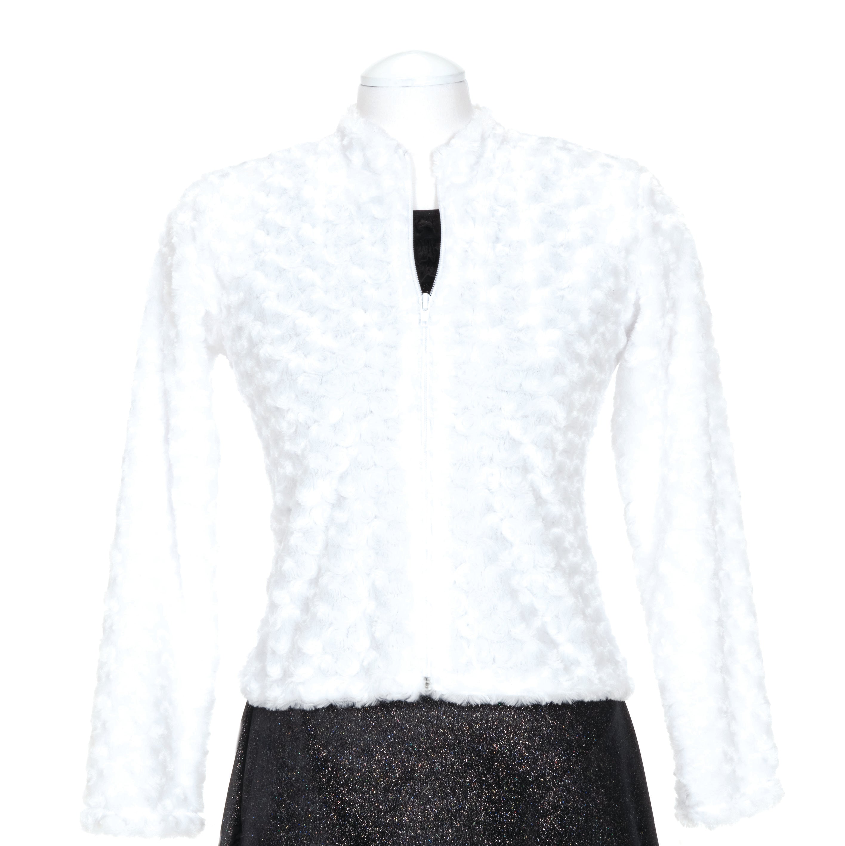 JR404 White Marshmallow Jacket, soft swirled fur, high hip length