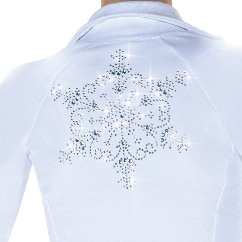 Close-up of ice crystal design on white jacket