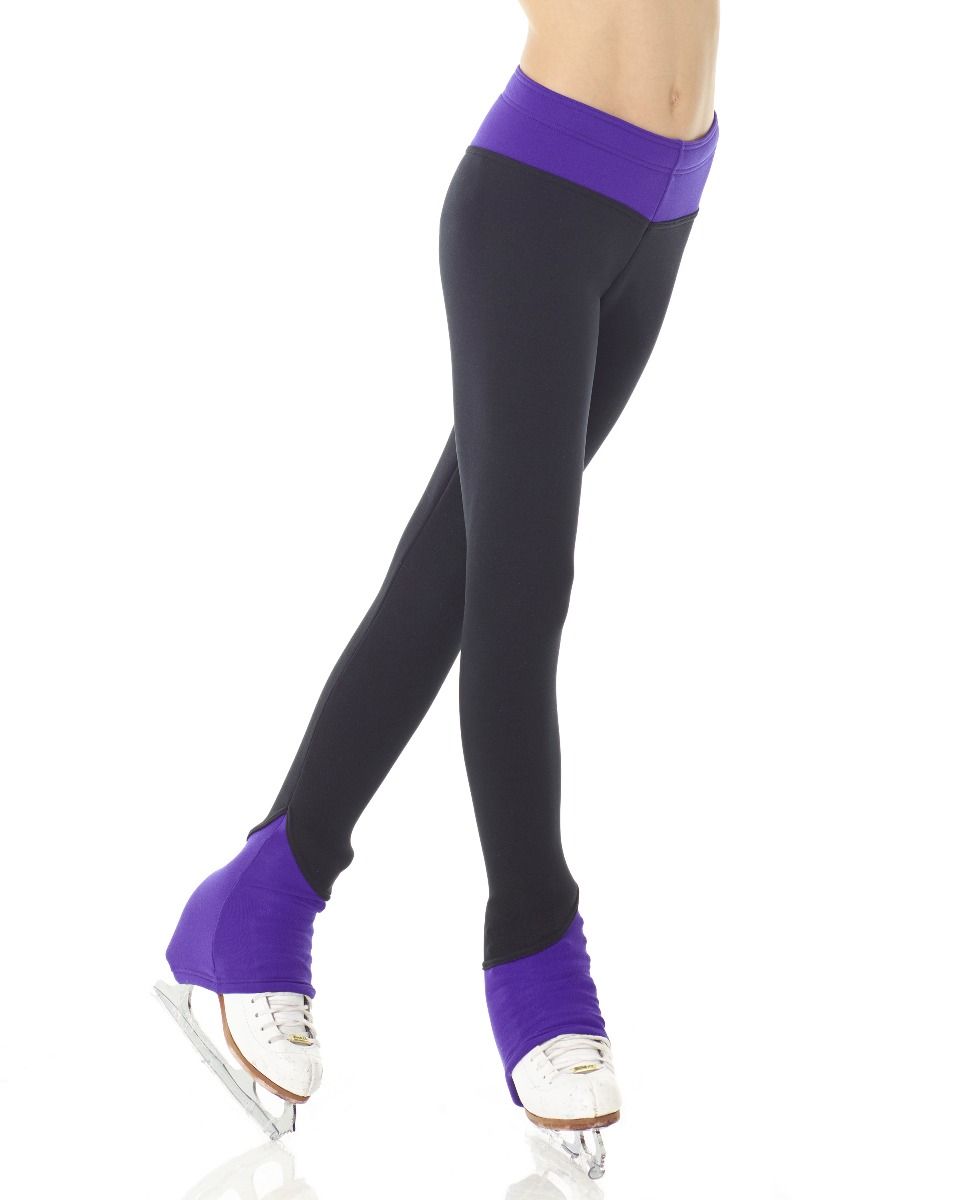 Purple Polartec skating leggings with skate covers